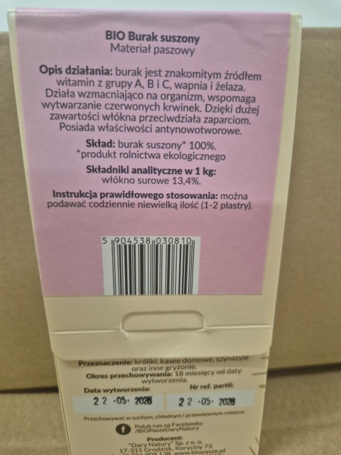 BIO BURAK 70G DLA KRÓLIKÓW I GRYZONI NA ENERGIĘ