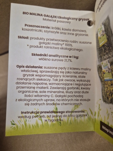 BIO MALINA GAŁĄZKI 100G DLA KRÓLIKÓW I GRYZONI NA ZĘBY