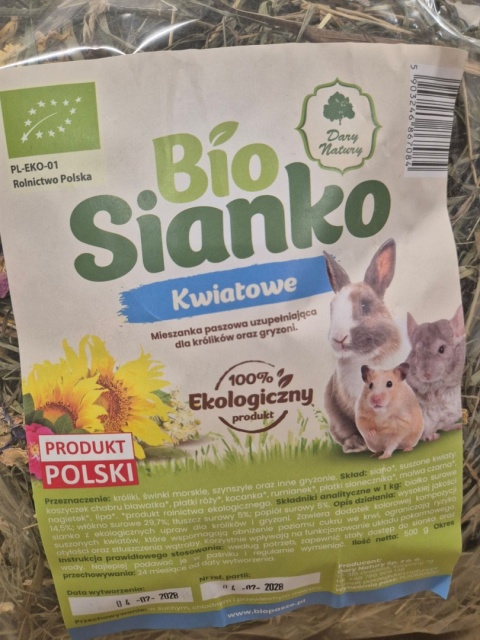 BIO SIANKO KWIATOWE DLA KRÓLIKÓW I GRYZONI 500G MIX KWIATÓW