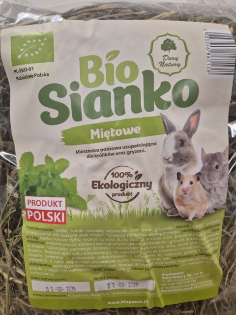 BIO SIANKO MIĘTOWE DLA KRÓLIKÓW I GRYZONI 500G NA TRAWIENIE