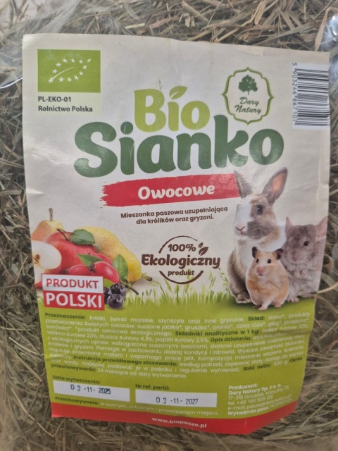 BIO SIANKO OWOCOWE DLA KRÓLIKÓW I GRYZONI 500G MIX OWOCÓW