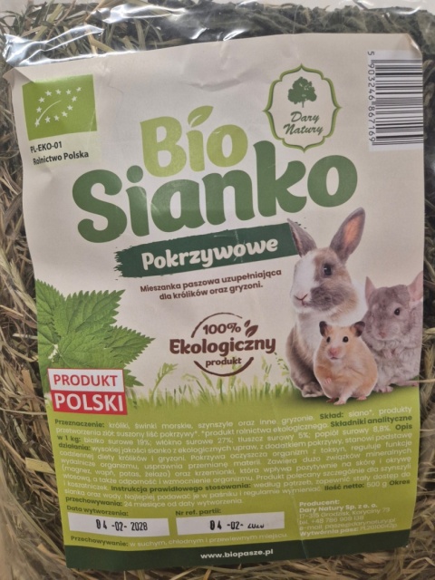 BIO SIANKO POKRZYWOWE DLA KRÓLIKÓW I GRYZONI 500G NA ODPORNOŚĆ