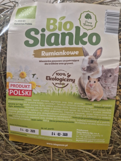 BIO SIANKO RUMIANKOWE DLA KRÓLIKÓW I GRYZONI 500G NA BRZUCH