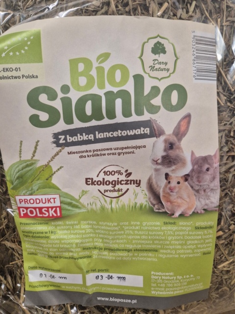 BIO SIANKO Z BABKĄ LANCETOWATĄ DLA KRÓLIKÓW I GRYZONI 500G NA JELITA