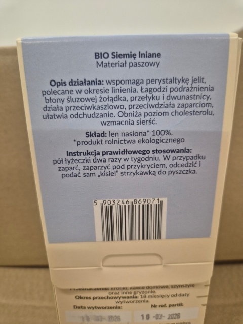 BIO SIEMIĘ LNIANE 100G DLA KRÓLIKÓW I GRYZONI NA TRAWIENIE