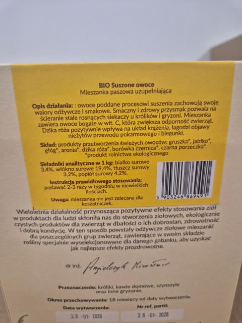 BIO SUSZONE OWOCE 350 G DLA KRÓLIKÓW I GRYZONI