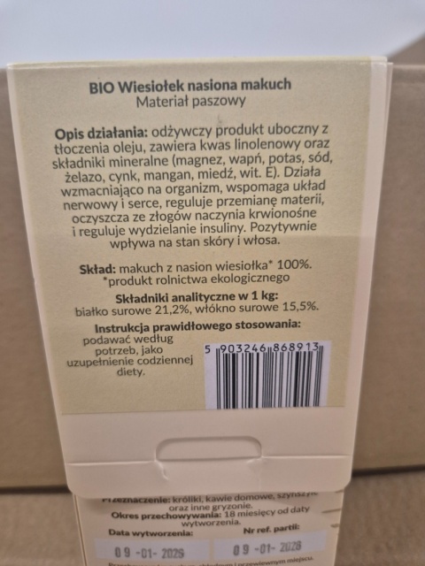 BIO WIESIOŁEK NASIONA MAKUCH 200 G DLA KRÓLIKÓW I GRYZONI