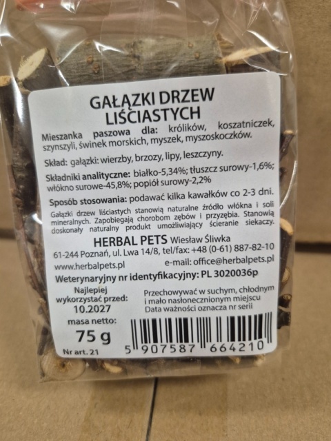 Herbal Pets Gałązki Drzew Liściastych dla Królika - Naturalny Gryzak do Ścierania Zębów