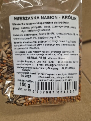 Herbal Pets Mieszanka Nasion dla Królika - Naturalna Karma Uzupełniająca