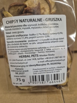 Herbal Pets Naturalne Chipsy z Gruszki dla Królika - Owocowy Przysmak