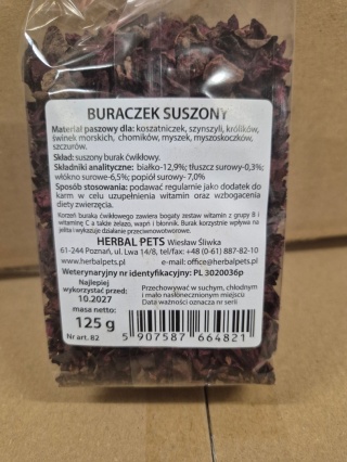Herbal Pets Suszony Buraczek dla Królika - Naturalny Przysmak Warzywny