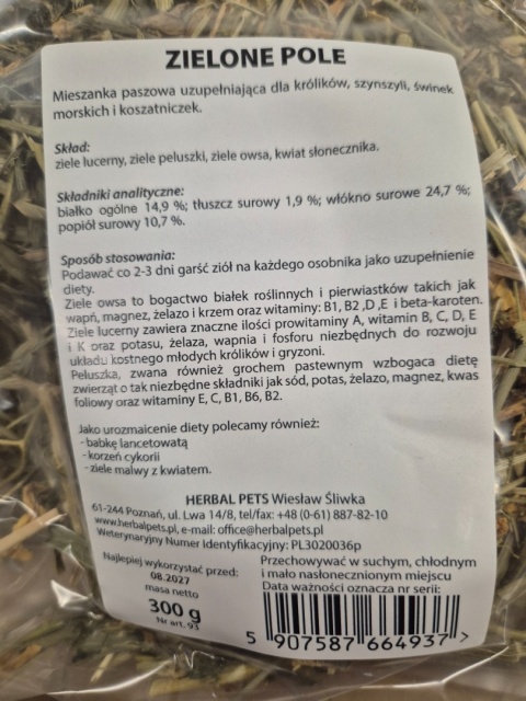 Herbal Pets Zielone Pole dla Królika - Naturalna Mieszanka Roślinna