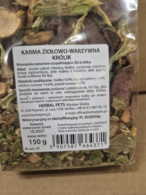 Herbal Pets karma ziołowo-warzywna dla królika 150g