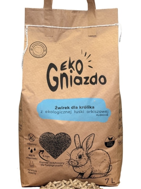 EKO GNIAZDO ŻWIREK PELLET orkiszowy królik 7l z ekologicznej łuski 6 mm