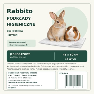PODKŁADY HIGIENICZNE EXTRA CHŁONNE 480 ml 45× 60 cm – 10 szt. Rabbito