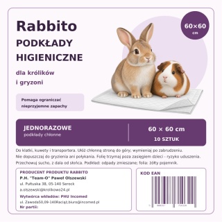 PODKŁADY HIGIENICZNE EXTRA CHŁONNE 600 ml 60 × 60 cm – 10 szt. Rabbito